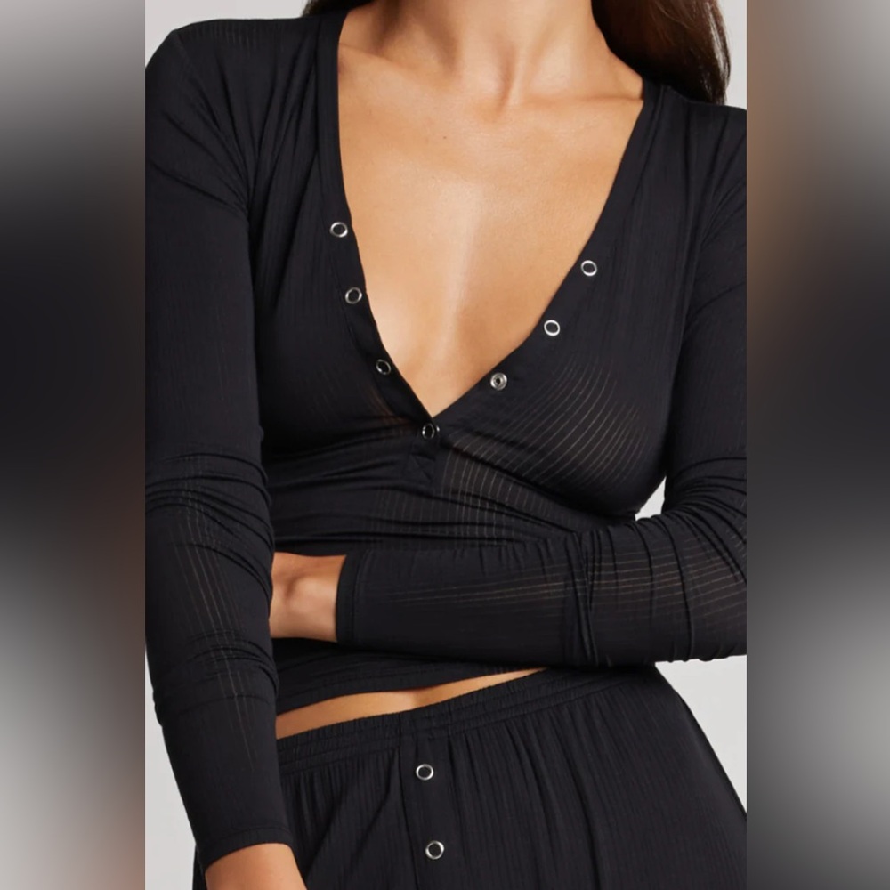 NWT Negative Underwear Whipped Henley Top • Black • Size XS